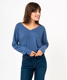 tee-shirt a manches longues a double col v femme bleu t-shirts manches longuesE641701_1