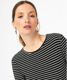 tee-shirt court a manches longues raye femme noir t-shirts manches longuesE642001_2