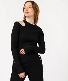 tee-shirt a manches longues avec decoupe sur l’epaule femme noir t-shirts manches longuesE642801_2