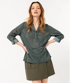 tee-shirt a manches longues imprime avec col boutonne vert t-shirts manches longuesE643101_2