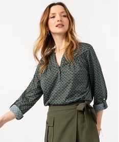 tee-shirt a manches longues imprime avec col boutonne vert t-shirts manches longuesE643101_3