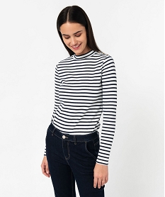 tee-shirt manches longues a col montant raye femme imprime t-shirts manches longuesE643701_1