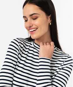 tee-shirt manches longues a col montant raye femme imprime t-shirts manches longuesE643701_2