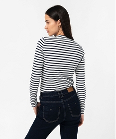 tee-shirt manches longues a col montant raye femme imprime t-shirts manches longuesE643701_3
