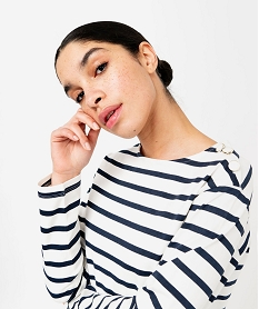 GEMO Tee-shirt à manches longues rayé avec boutons sur l’épaule femme Imprimé