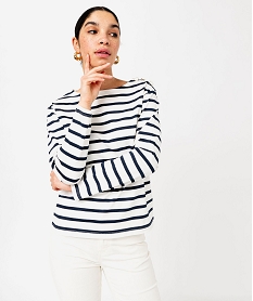 tee-shirt a manches longues raye avec boutons sur l’epaule femme blanc t-shirts manches longuesE643801_2