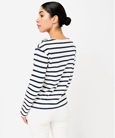 tee-shirt a manches longues raye avec boutons sur l’epaule femme blanc t-shirts manches longuesE643801_3