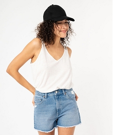 GEMO Débardeur en lin col V femme blanc standard