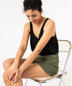 GEMO Débardeur en lin col V femme noir standard