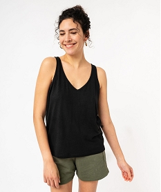 debardeur en lin col v femme noir debardeursE647201_4