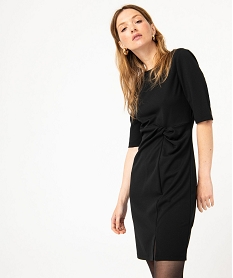 GEMO Robe à manches courtes avec effet noué femme Noir