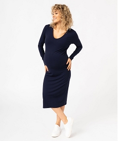 robe de grossesse a manches longues en maille cotelee bleu robesE648501_2