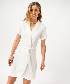 GEMO Robe portefeuille manches courtes en maille extensible femme Beige