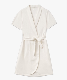 robe portefeuille manches courtes en maille extensible femme beige robesE649201_4