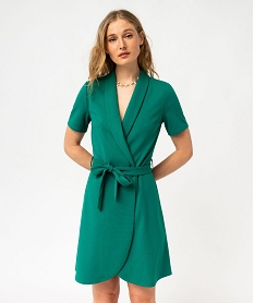 robe portefeuille manches courtes en maille extensible femme vertE649301_1