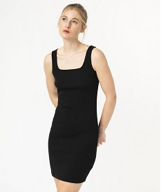 robe courte a bretelles moulantes en maille cotelee femme noirE649401_2