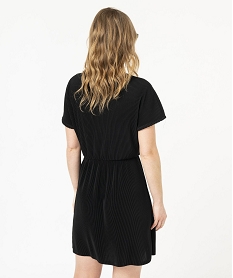 robe portefeuille a manches courtes en maille plissee femme noirE650201_3