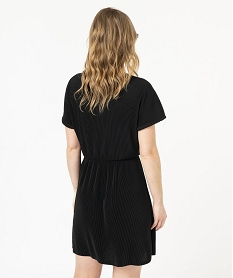 robe portefeuille a manches courtes en maille plissee femme noir robesE650201_3