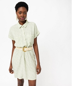 GEMO Robe courte à manches courtes fluide et fleurie femme Imprimé