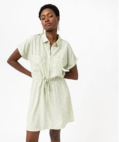 robe courte a manches courtes fluide et fleurie femme vert combishortsE650401_2