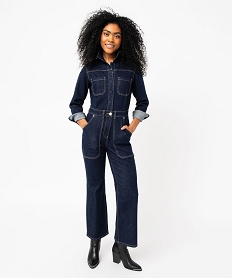 GEMO Combinaison pantalon en jean à manches longues femme Bleu