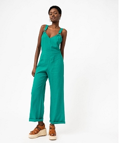 combinaison pantalon femme a bretelles contenant du lin vert combinaisons pantalonE650901_1