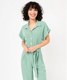 combinaison pantalon a manches courtes femme vert combinaisons pantalonE651101_2