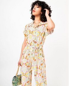 combinaison pantalon imprimee a manches courtes femme orange combinaisons pantalonE651201_2