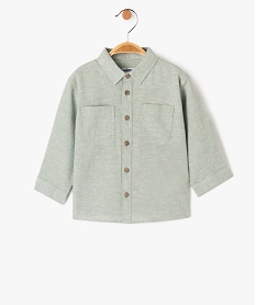 chemise manches longues en coton lin melanges bebe garcon vert chemisesE660501_1