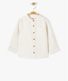 GEMO Chemise bébé garçon à manches longues et col mao en lin blanc chine