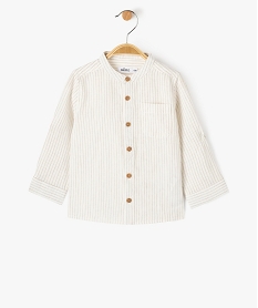 chemise bebe garcon a manches longues et col mao en lin beige chemisesE660601_1