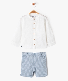 GEMO Ensemble 2 pièces en lin chemise + short bébé garçon Blanc