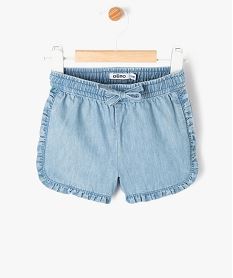 short en chambray a volants et taille elastiquee bebe fille bleu shortsE676301_4