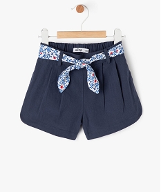 short en coton avec ceinture imprimee bebe fille bleu shortsE677101_1