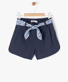 short en coton avec ceinture imprimee bebe fille bleu shortsE677101_4