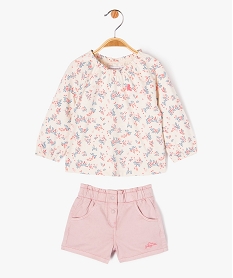 GEMO Ensemble 2 pièces bébé fille tee-shirt et short — LuluCatagnette blanc standard