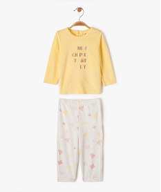 GEMO Pyjama en velours 2 pièces avec inscription brodée bébé fille Jaune