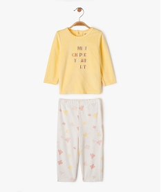 GEMO Pyjama en velours 2 pièces avec inscription brodée bébé fille jaune standard
