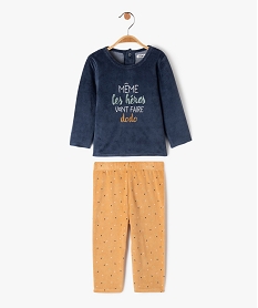 pyjama 2 pieces en velours avec inscription brodee bebe garcon bleu pyjamas 2 piecesE694101_1