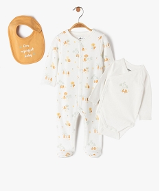 GEMO Ensemble de naissance 3 pièces pyjama + body + bavoir Beige