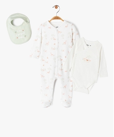 ensemble de naissance 3 pieces pyjama body bavoir beigeE700201_1