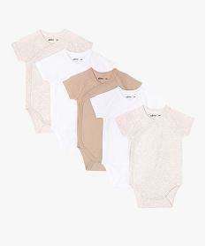bodies a manches courtes unis bebe fermeture croisee (lot de 5) beige body manches courtesE704601_3