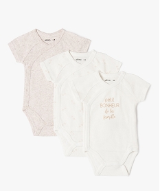 GEMO Bodies croisés à manches courtes en coton bébé (lot de 3) blanc chine