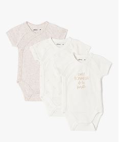 bodies croises a manches courtes en coton bebe (lot de 3) beige body manches courtesE704801_4