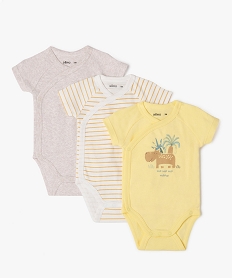 GEMO Bodies à manches courtes fermeture croisée bébé (lot de 3) jaune standard