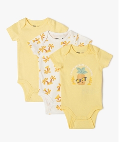 GEMO Bodies à manches courtes à motifs palmiers bébé garçon (lot de 3) Jaune