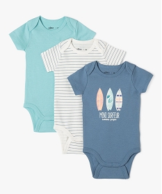 GEMO Bodies à manches courtes avec motifs marins bébé garçon (lot de 3) Bleu