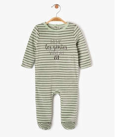 GEMO Pyjama dors-bien en velours à rayures avec message bébé garçon Vert