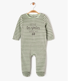 pyjama dors-bien en velours a rayures avec message bebe garcon vert pyjamas veloursE709301_1