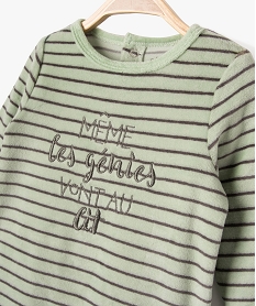 pyjama dors-bien en velours a rayures avec message bebe garcon vert pyjamas veloursE709301_2